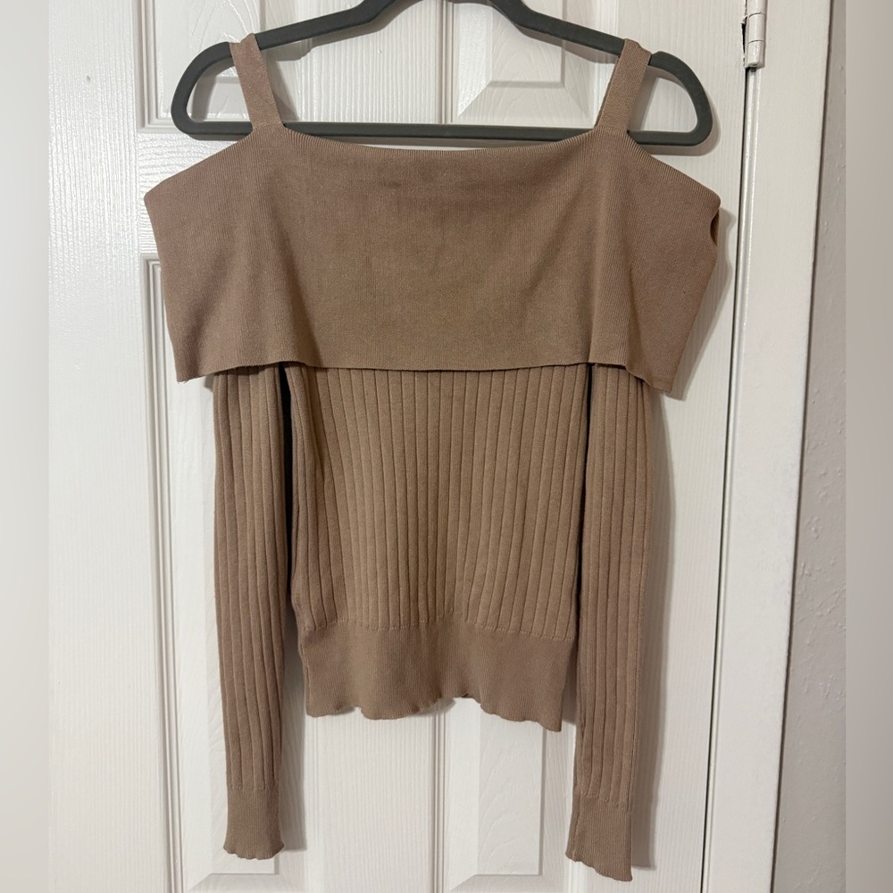 WINDSOR Sweater Off the Shoulder Brown Long Sleeve Knit Top Winter Fall Sz M